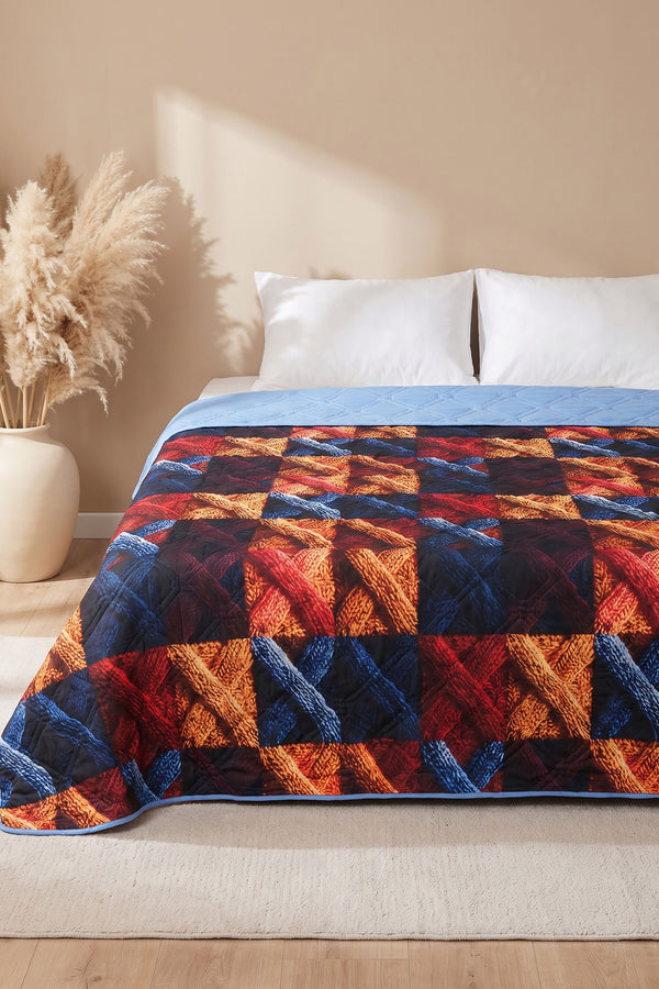 Kare Örgü 5D Çok Amaçlı Çift Kişilik Baskılı Pike & Yatak Örtüsü 200x220 cm