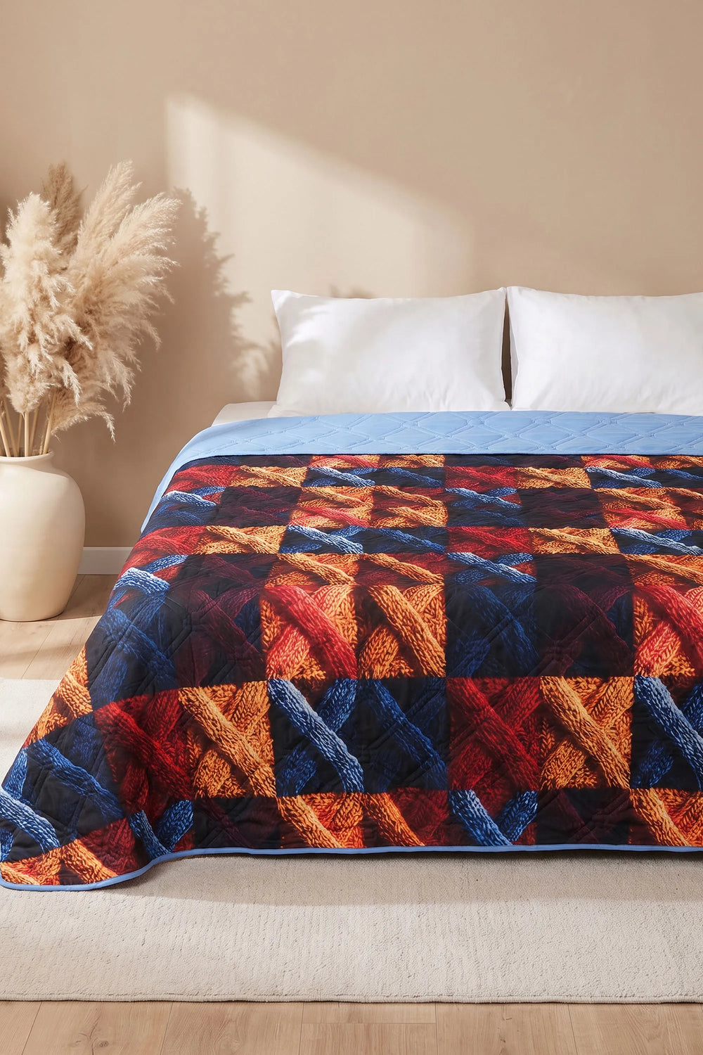 Kare Örgü 5D Çok Amaçlı Çift Kişilik Baskılı Pike & Yatak Örtüsü 200x220 cm