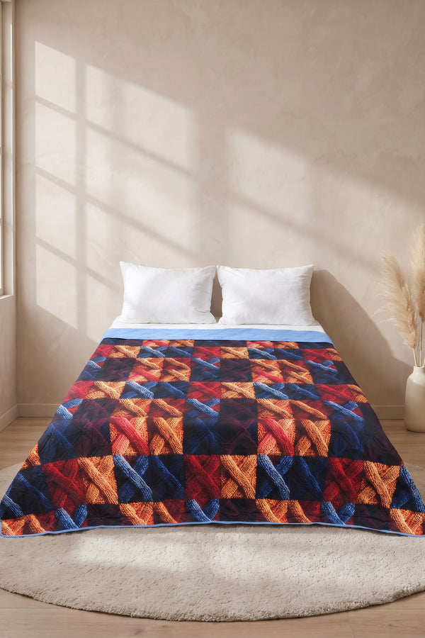 Kare Örgü 5D Çok Amaçlı Çift Kişilik Baskılı Pike & Yatak Örtüsü 200x220 cm