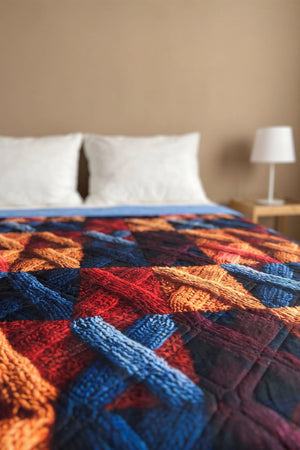 Kare Örgü 5D Çok Amaçlı Çift Kişilik Baskılı Pike & Yatak Örtüsü 200x220 cm – görsel 3