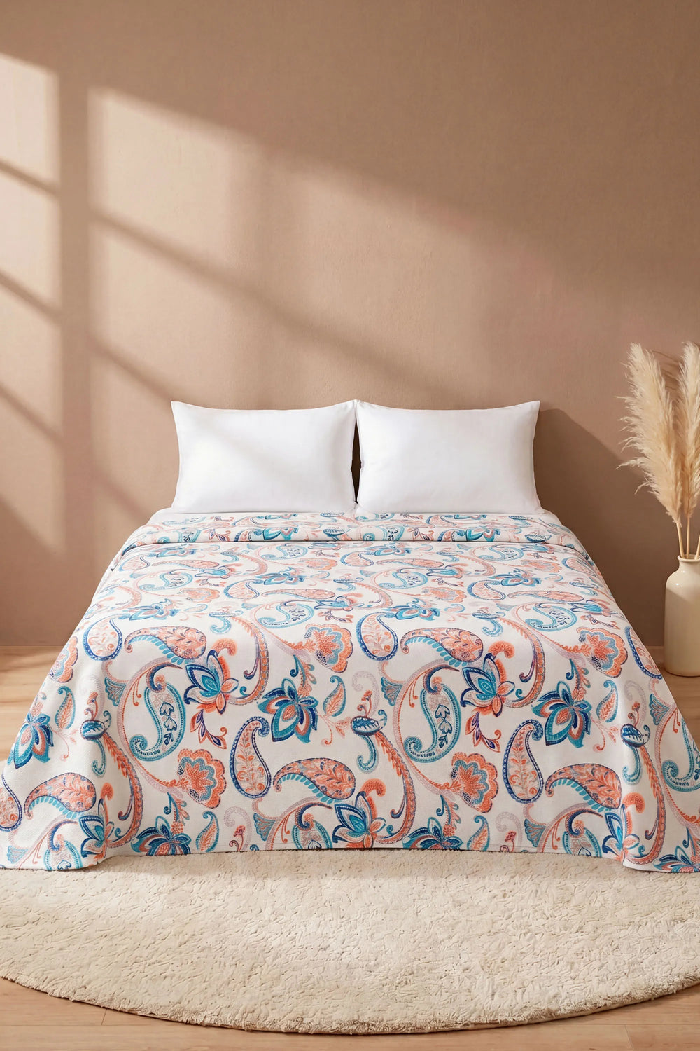 Etnik Floral Desen Çift Kişilik Baskılı Pike & Yatak Örtüsü 200x230 cm