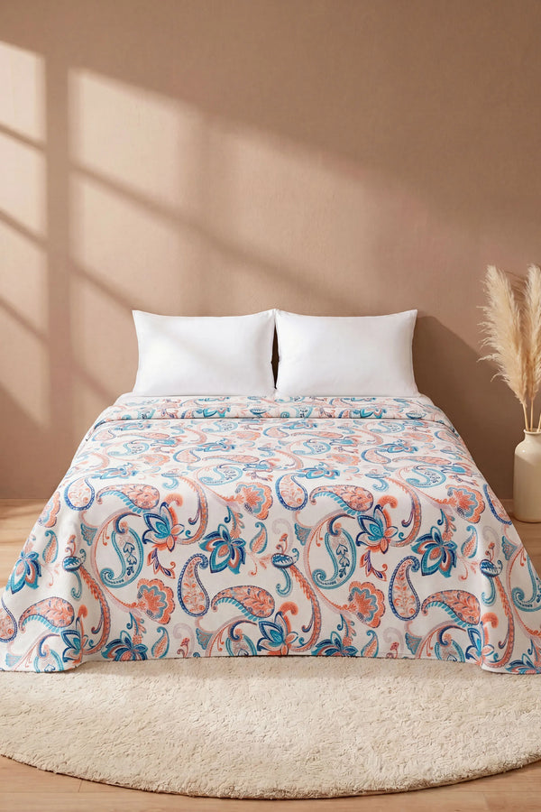 Etnik Floral Desen Çift Kişilik Baskılı Pike & Yatak Örtüsü 200x230 cm