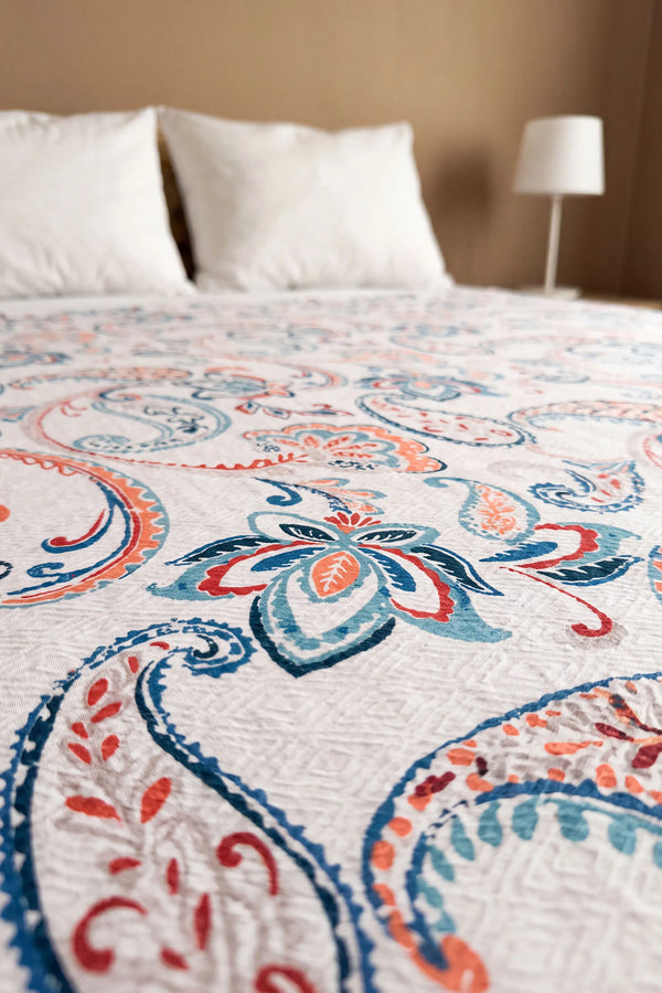 Etnik Floral Desen Çift Kişilik Baskılı Pike & Yatak Örtüsü 200x230 cm