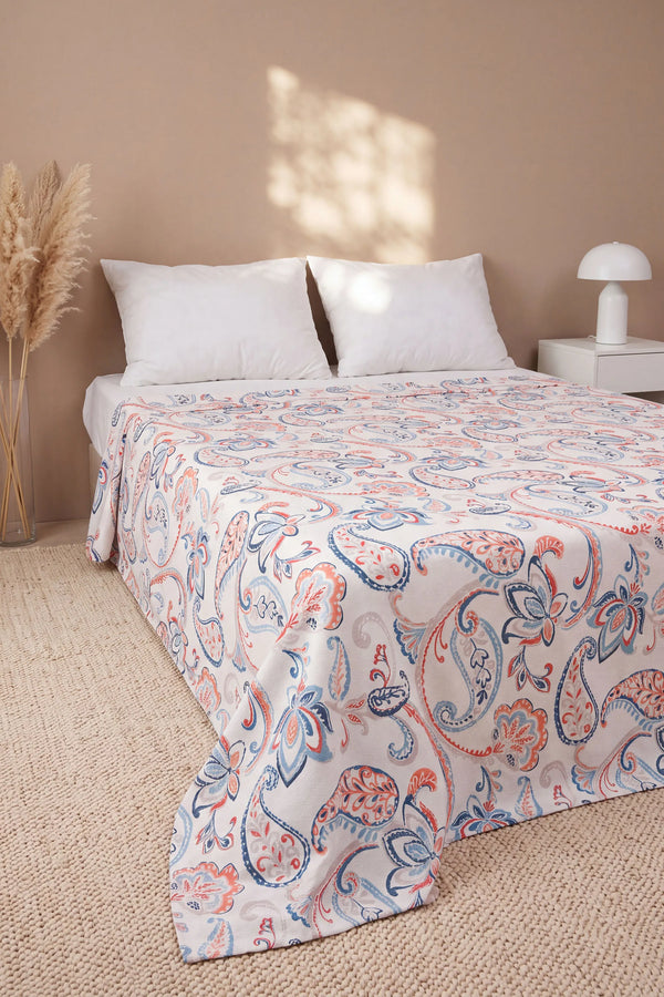 Etnik Floral Desen Çift Kişilik Baskılı Pike & Yatak Örtüsü 200x230 cm
