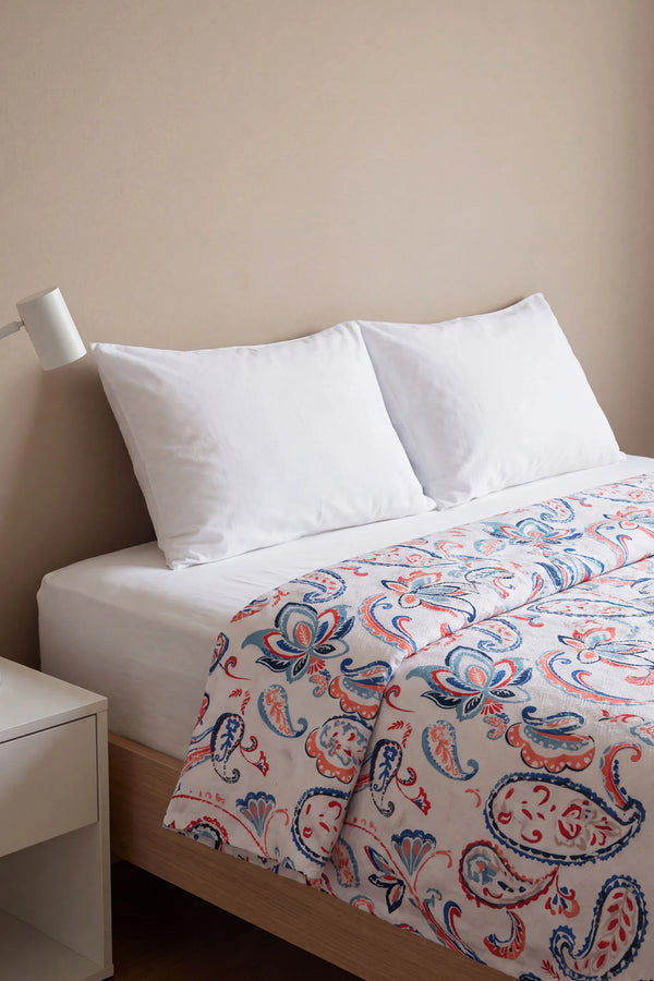 Etnik Floral Desen Çift Kişilik Baskılı Pike & Yatak Örtüsü 200x230 cm