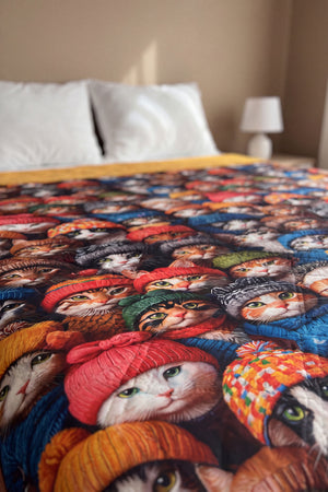 Kediler 5D Çok Amaçlı Tek Kişilik Baskılı Pike & Yatak Örtüsü 160x220 cm