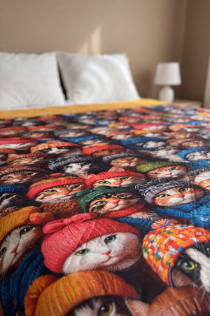 Kediler 5D Çok Amaçlı Çift Kişilik Baskılı Pike & Yatak Örtüsü 200x220 cm – görsel 3