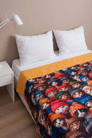 Kediler 5D Çok Amaçlı Tek Kişilik Baskılı Pike & Yatak Örtüsü 160x220 cm