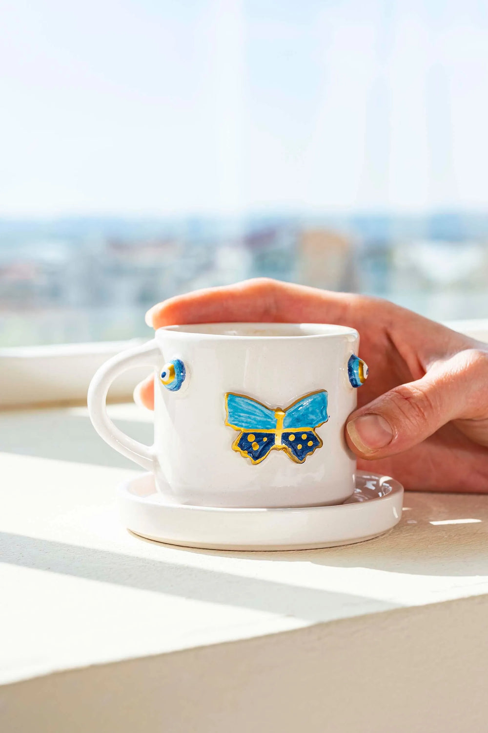Kelebek Amore El Yapımı Seramik Double Kahve Fincanı Mug Kupa