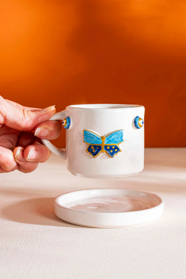 Kelebek Amore El Yapımı Seramik Double Kahve Fincanı Mug Kupa