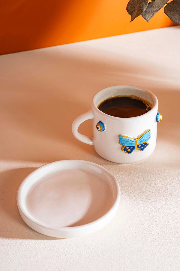 Kelebek Amore El Yapımı Seramik Double Kahve Fincanı Mug Kupa