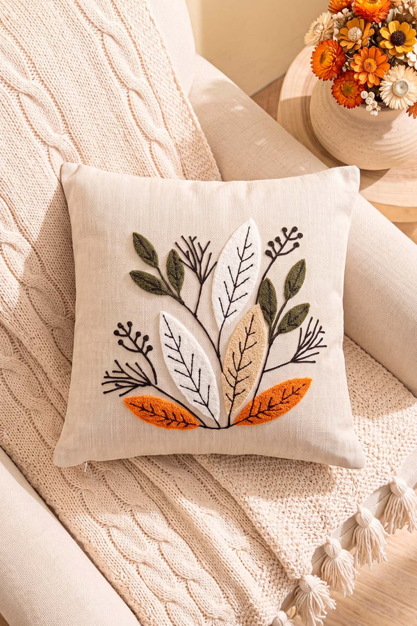 Botanik Yaprak Desenli Punch Dekoratif Kırlent Kılıfı