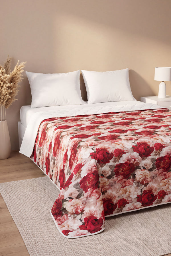 Kırmızı Gül 5D Çok Amaçlı Çift Kişilik Baskılı Pike & Yatak Örtüsü 200x220 cm