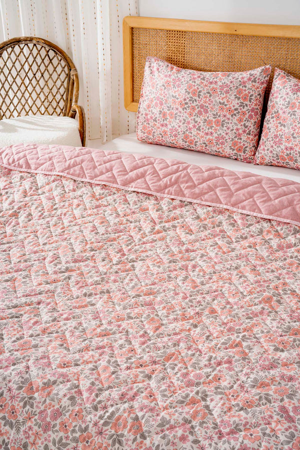 Pembe Bahar KapitoneTek Kişilik Pamuklu Pike & Yatak Örtüsü