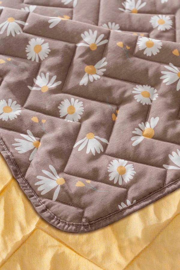 Kahve Papatyalı Kapitone Çift Kişilik Pamuklu Pike & Yatak Örtüsü