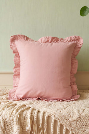 Pembe Fırfırlı Dekoratif Kırlent Kılıfı