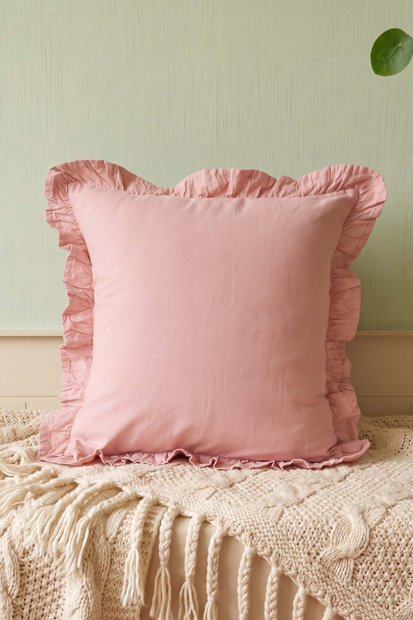 Pembe Fırfırlı Dekoratif Kırlent Kılıfı