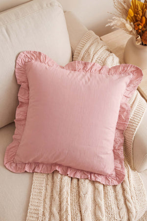 Pembe Fırfırlı Dekoratif Kırlent Kılıfı