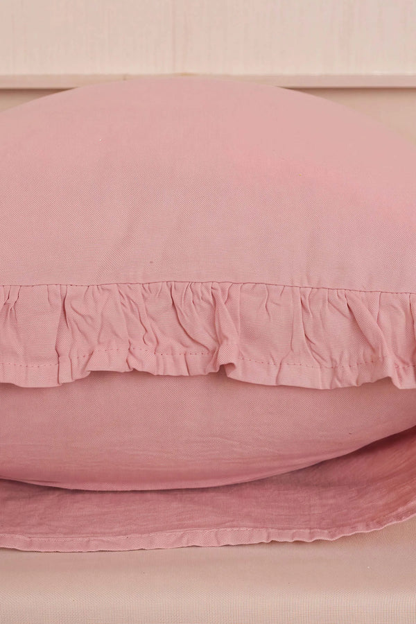 Pembe Fırfırlı Dekoratif Kırlent Kılıfı