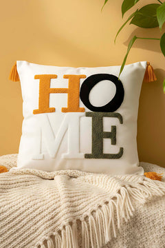 Sarı Püsküllü Home Punch Kırlent Kılıfı