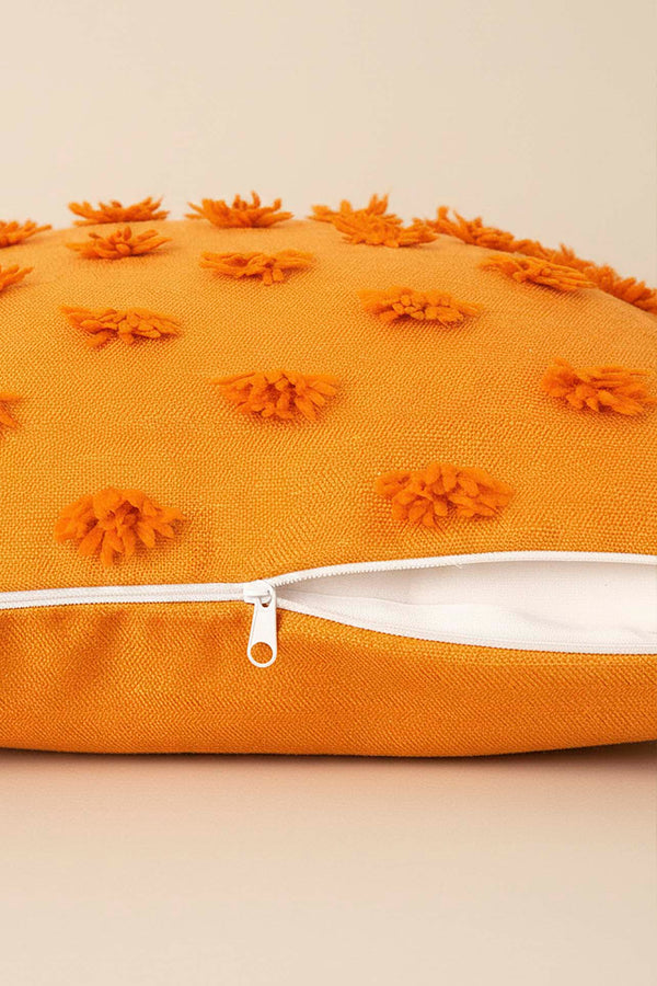 Turuncu Pompon Detaylı Punch Dekoratif Kırlent Kılıfı