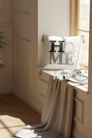 Gri Püsküllü Home Punch Kırlent Kılıfı