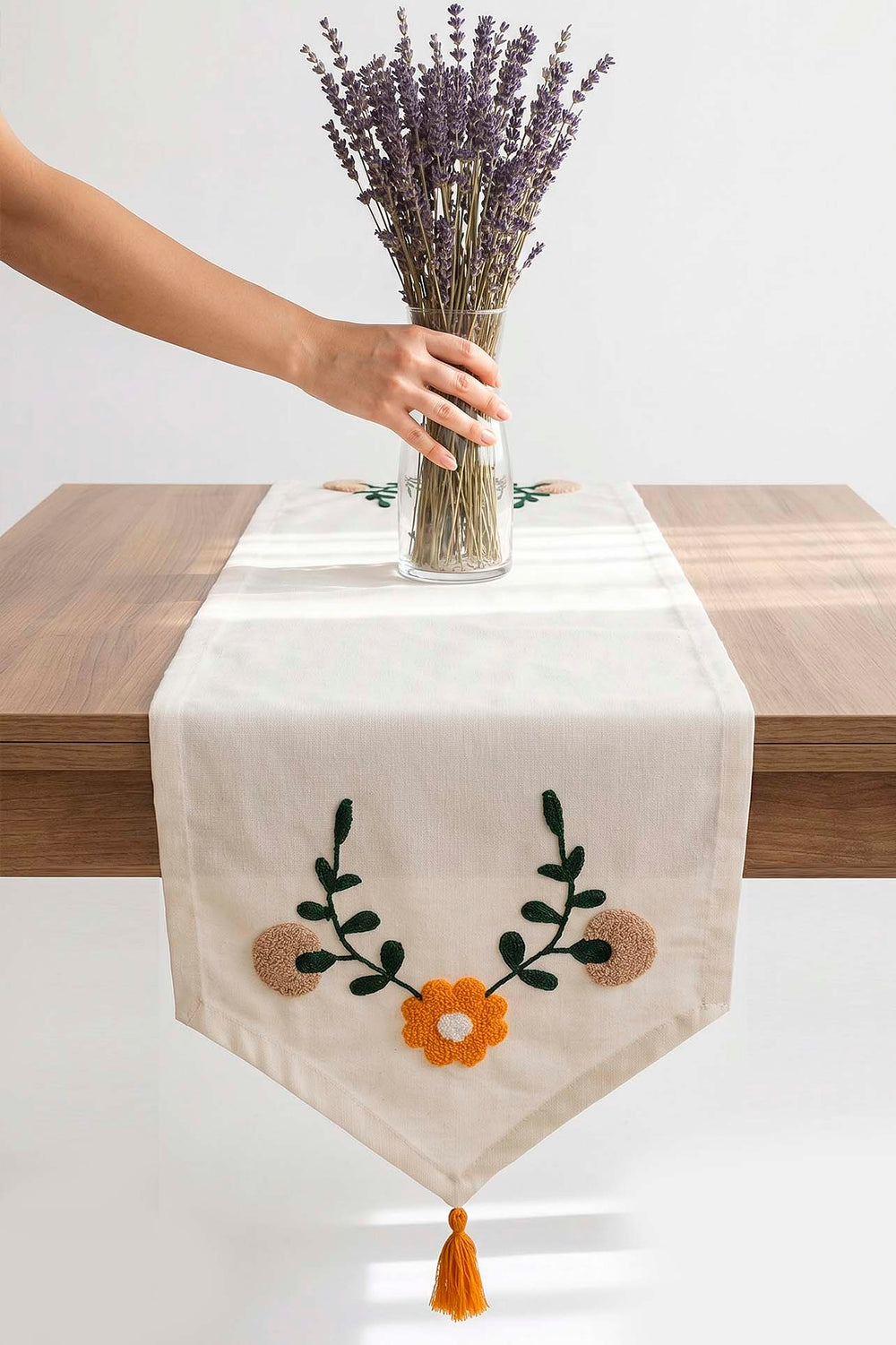 Sarı Papatya Punch İşlemeli Runner 35x140 cm