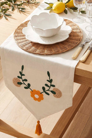 Sarı Papatya Punch İşlemeli Runner 35x140 cm