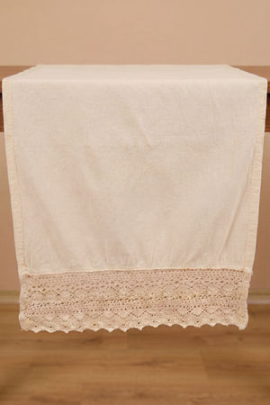 Krem Lacy Pamuklu Dantelli Runner 40x150 cm