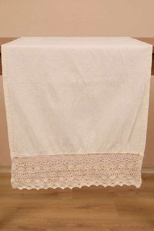 Krem Lacy Pamuklu Dantelli Runner 40x150 cm