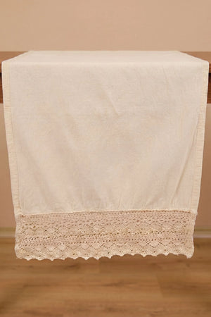 Krem Lacy Pamuklu Dantelli Runner 40x150 cm