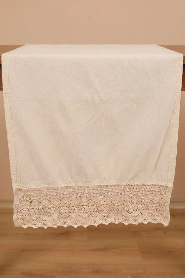 Krem Lacy Pamuklu Dantelli Runner 40x150 cm