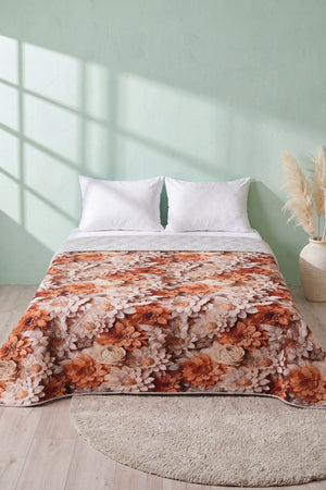 Krem Karamel 5D Çok Amaçlı Çift Kişilik Baskılı Pike & Yatak Örtüsü 200x220 cm