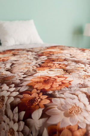 Krem Karamel 5D Çok Amaçlı Çift Kişilik Baskılı Pike & Yatak Örtüsü 200x220 cm