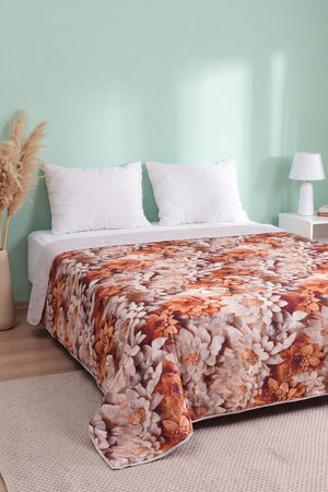 Krem Karamel 5D Çok Amaçlı Çift Kişilik Baskılı Pike & Yatak Örtüsü 200x220 cm
