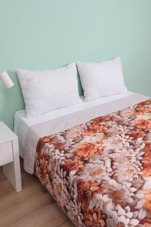 Krem Karamel 5D Çok Amaçlı Çift Kişilik Baskılı Pike & Yatak Örtüsü 200x220 cm