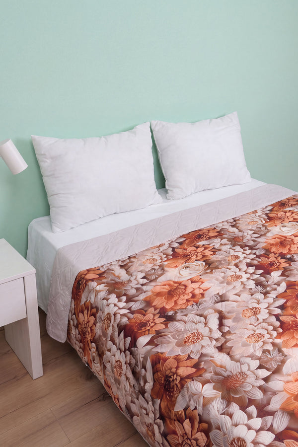 Krem Karamel 5D Çok Amaçlı Çift Kişilik Baskılı Pike & Yatak Örtüsü 200x220 cm