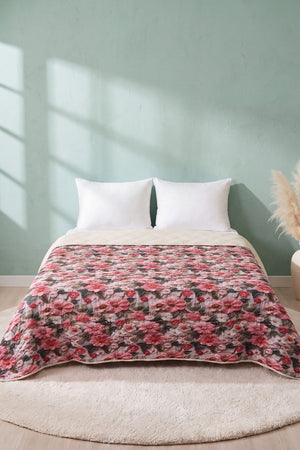 Pembe Gül 5D Çok Amaçlı Çift Kişilik Baskılı Pike & Yatak Örtüsü 200x220 cm