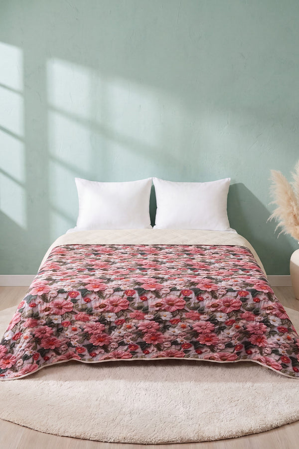 Pembe Gül 5D Çok Amaçlı Çift Kişilik Baskılı Pike & Yatak Örtüsü 200x220 cm