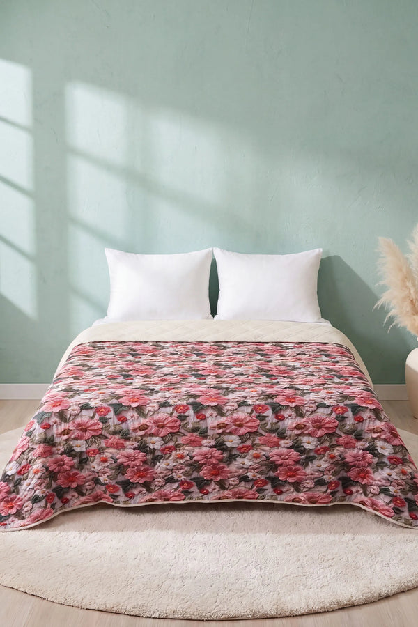 Pembe Gül 5D Çok Amaçlı Çift Kişilik Baskılı Pike & Yatak Örtüsü 200x220 cm – görsel 2