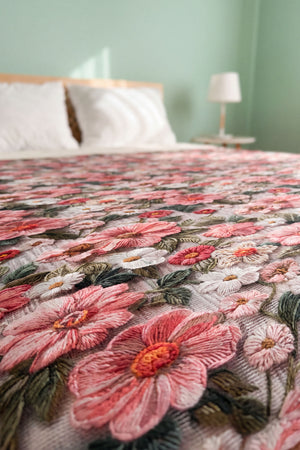 Pembe Gül 5D Çok Amaçlı Çift Kişilik Baskılı Pike & Yatak Örtüsü 200x220 cm