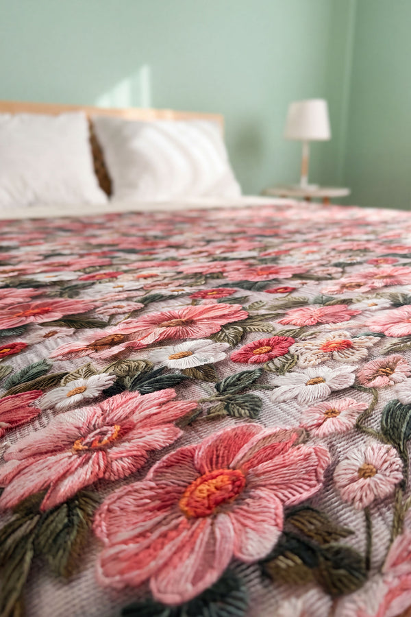 Pembe Gül 5D Çok Amaçlı Çift Kişilik Baskılı Pike & Yatak Örtüsü 200x220 cm
