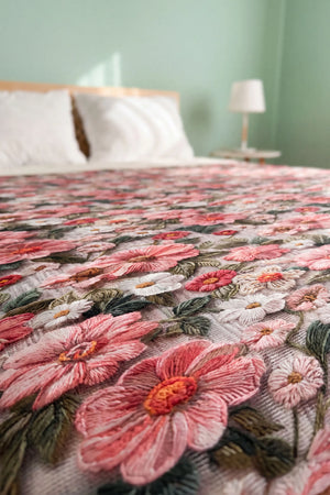 Pembe Gül 5D Çok Amaçlı Çift Kişilik Baskılı Pike & Yatak Örtüsü 200x220 cm – görsel 3
