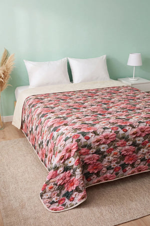 Pembe Gül 5D Çok Amaçlı Çift Kişilik Baskılı Pike & Yatak Örtüsü 200x220 cm – görsel 4