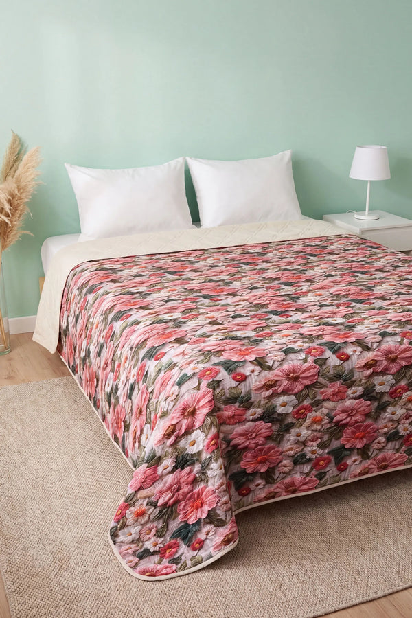 Pembe Gül 5D Çok Amaçlı Çift Kişilik Baskılı Pike & Yatak Örtüsü 200x220 cm – görsel 4