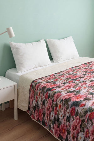 Pembe Gül 5D Çok Amaçlı Çift Kişilik Baskılı Pike & Yatak Örtüsü 200x220 cm