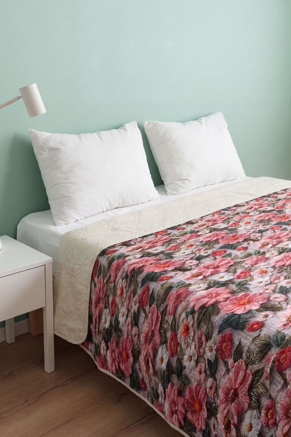 Pembe Gül 5D Çok Amaçlı Çift Kişilik Baskılı Pike & Yatak Örtüsü 200x220 cm