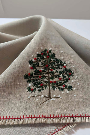 Çam Ağacı Nakışlı Hasır Görünümlü Kenarları Püsküllü Runner 40x115 cm