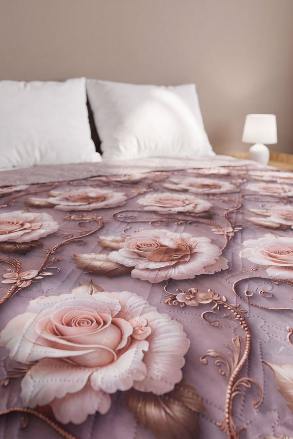 Gül Buketi 5D Çok Amaçlı Tek Kişilik Baskılı Pike & Yatak Örtüsü 160x220 cm