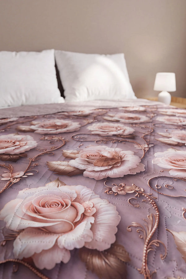 Gül Buketi 5D Çok Amaçlı Çift Kişilik Baskılı Pike & Yatak Örtüsü 200x220 cm